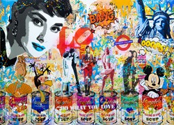 London Calling (Audrey Hepburn) by Uri Dushy - Mixed Media Paper sized 40x28 inches. Available from Whitewall Galleries